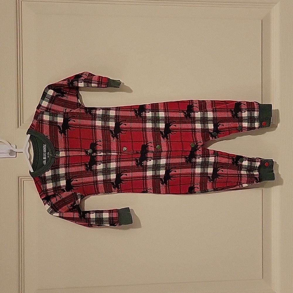 Little Blue House by Hatley Kids Union Suit Holiday Moose on Plaid.
